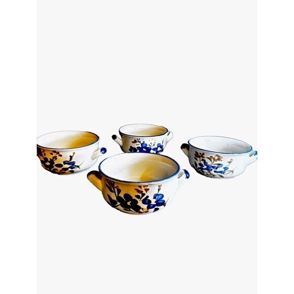 Stoneware Soup Bowls Chi Jiang China Hand Painted Floral Flowers Set of FOUR (4) - Picture 7 of 7